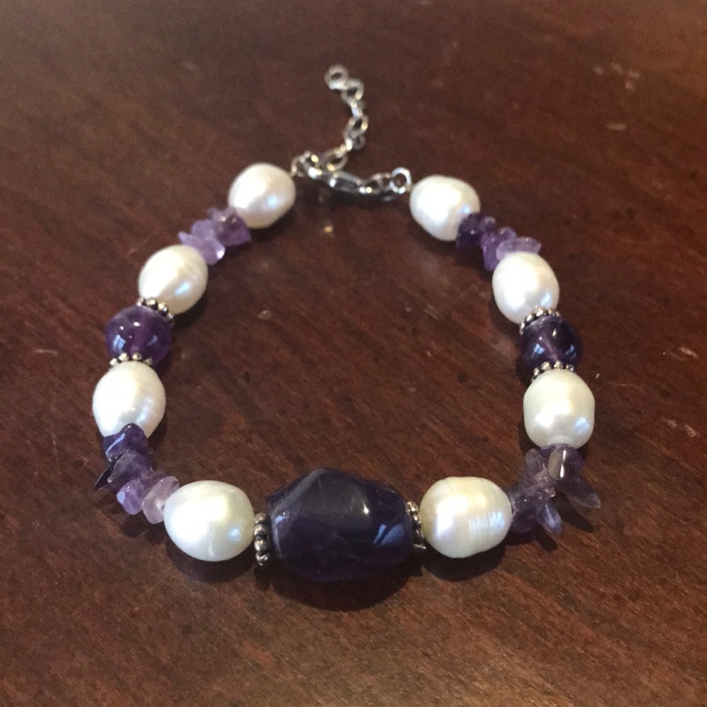 Ross Simons Pearl and Amethyst Sterling Bracelet